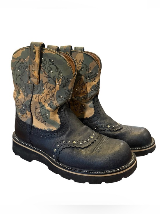 Ariat Shoes - Ariat Fatbaby Western Boots Womens 8.5B Black Camo Floral Studded Leather Cowboy
